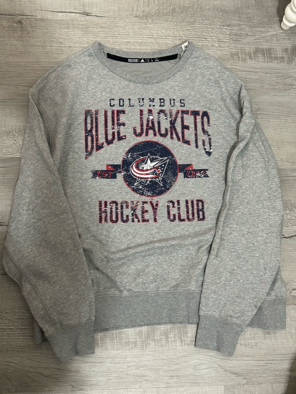 adidas Gray Columbus Blue Jackets Crewneck Sweatshirt